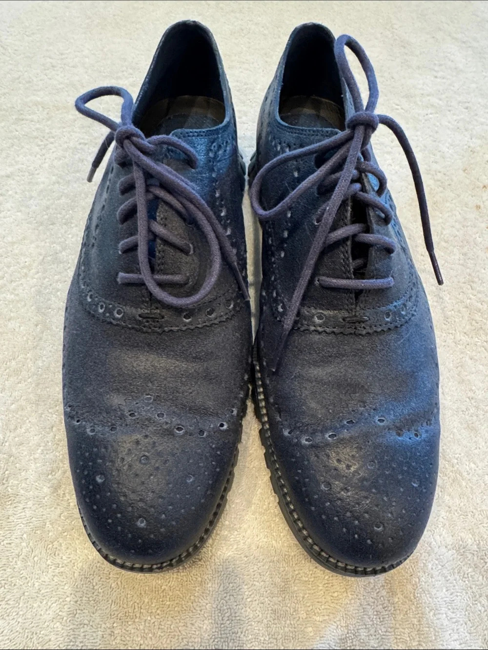 Cole Haan Men's Dark Navy Suede Wingtip Derby Oxfords